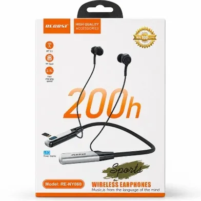 Recrsi RE-NY060 Wireless Neckband Bluetooth Earphones – 200H Backup, Fast Charging - Rokomari product